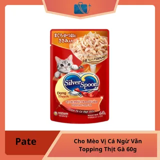 Pate Silver Spoon Cho Mèo Vị Cá Ngừ Vằn Topping Thịt Gà 60g
