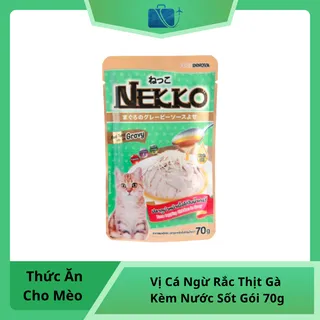 Thức Ăn Cho Mèo NEKKO Vị Cá Ngừ Rắc Thịt Gà Kèm Nước Sốt – Gói 70g