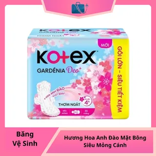 Băng Vệ Sinh Kotex Gardenia Deo+ Hương Hoa Anh Đào Mặt Bông Siêu Mỏng Cánh (Gói 20 Miếng)